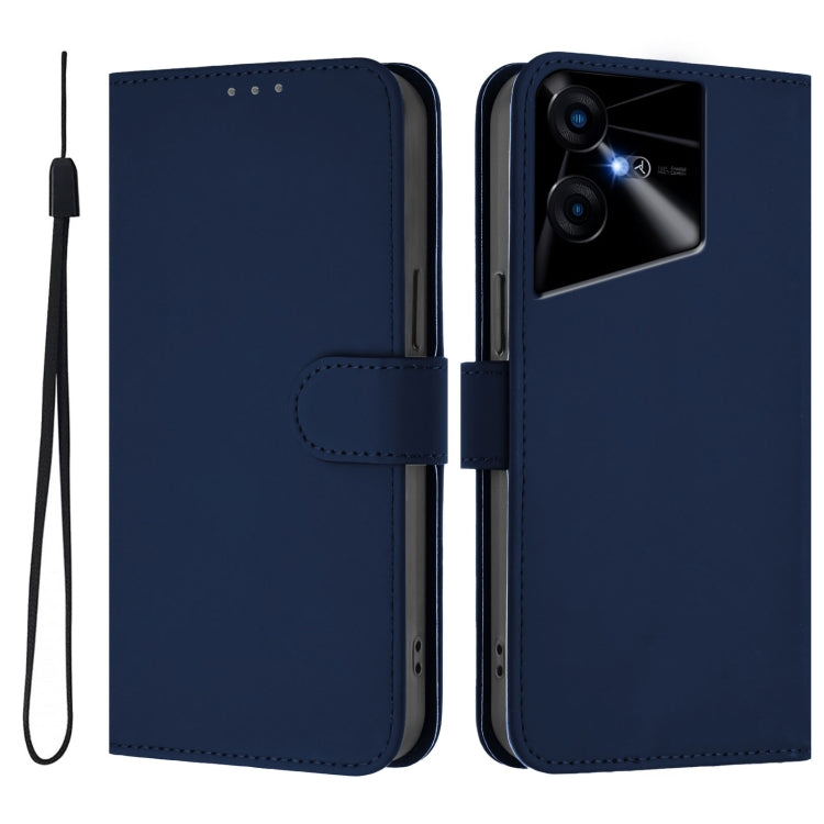 For Tecno Pova Neo 3 Skin Feel Solid Color Leather Phone Case with Lanyard