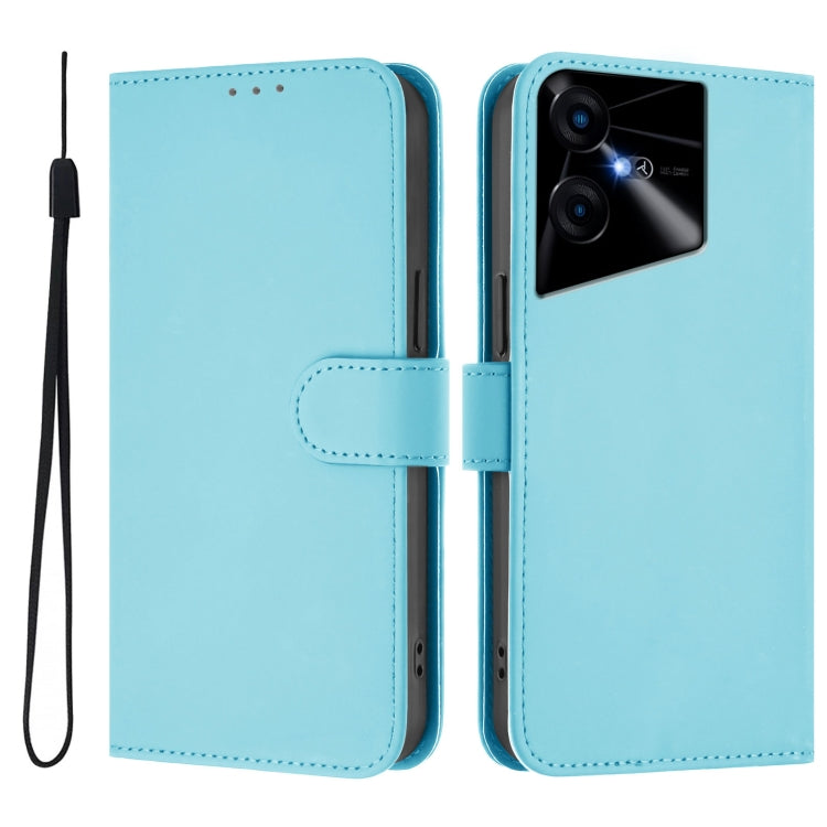 For Tecno Pova Neo 3 Skin Feel Solid Color Leather Phone Case with Lanyard