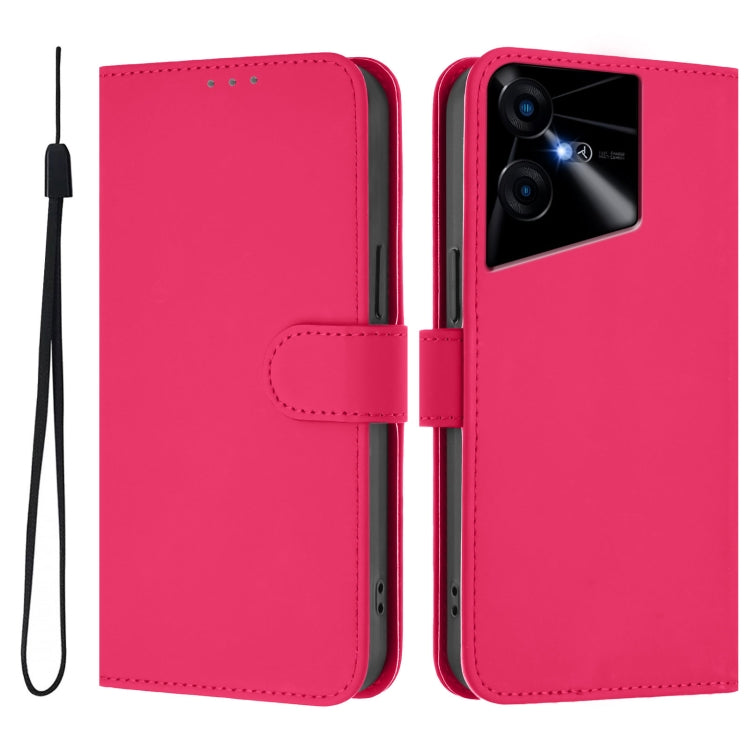 For Tecno Pova Neo 3 Skin Feel Solid Color Leather Phone Case with Lanyard
