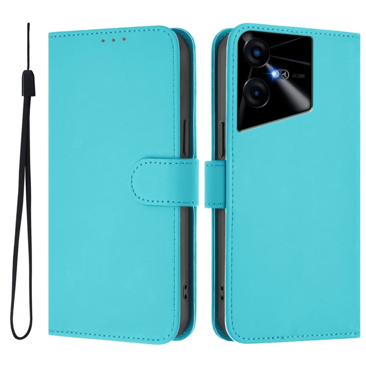 For Tecno Pova Neo 3 Skin Feel Solid Color Leather Phone Case with Lanyard
