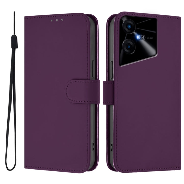 For Tecno Pova Neo 3 Skin Feel Solid Color Leather Phone Case with Lanyard