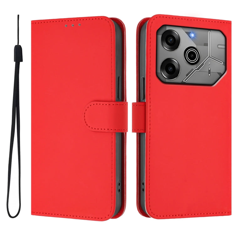 For Tecno Spark 6 Go / Go 2021 Skin Feel Solid Color Leather Phone Case with Lanyard