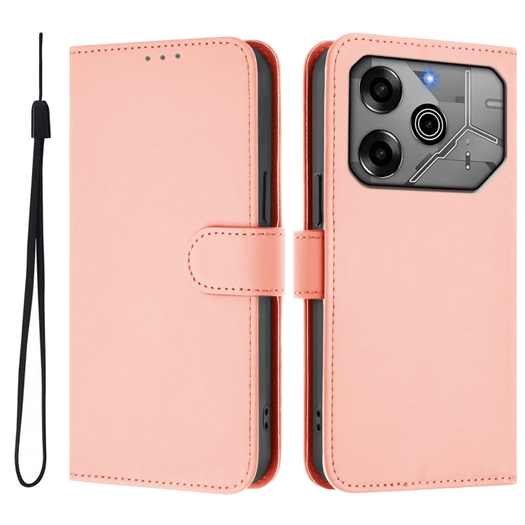 For Tecno Spark 6 Go / Go 2021 Skin Feel Solid Color Leather Phone Case with Lanyard