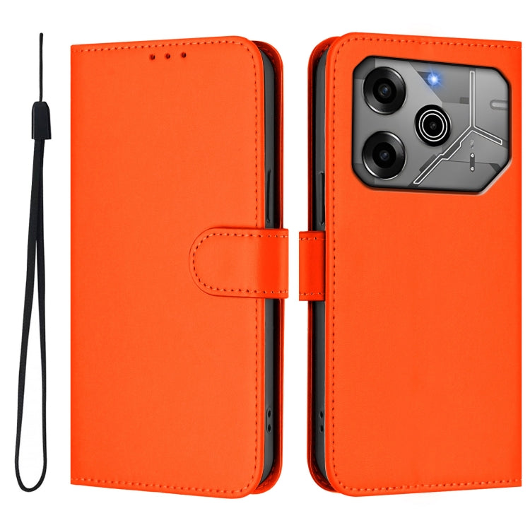 For Tecno Spark 6 Go / Go 2021 Skin Feel Solid Color Leather Phone Case with Lanyard