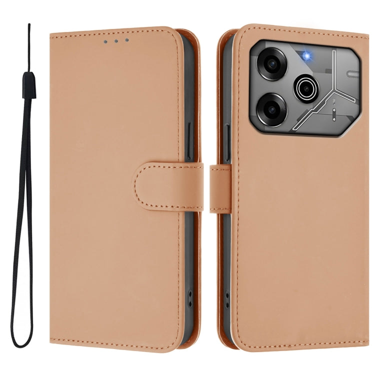For Tecno Spark 6 Go / Go 2021 Skin Feel Solid Color Leather Phone Case with Lanyard
