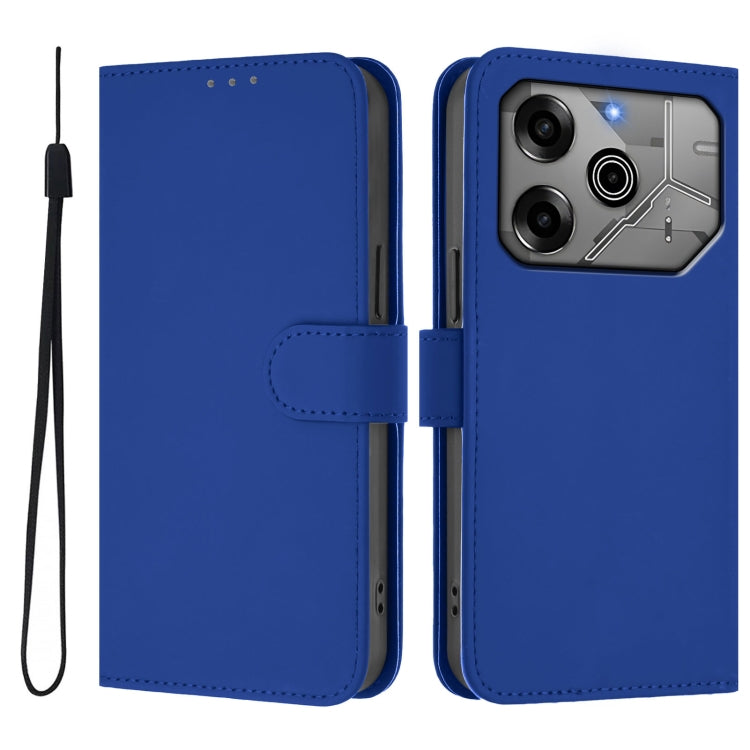 For Tecno Spark 6 Go / Go 2021 Skin Feel Solid Color Leather Phone Case with Lanyard