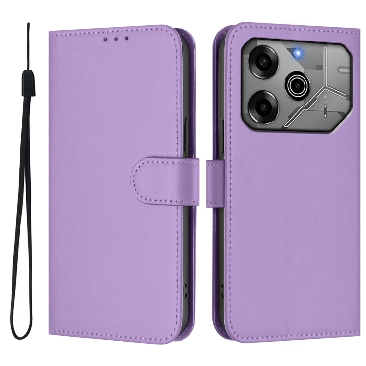 For Tecno Spark 6 Go / Go 2021 Skin Feel Solid Color Leather Phone Case with Lanyard