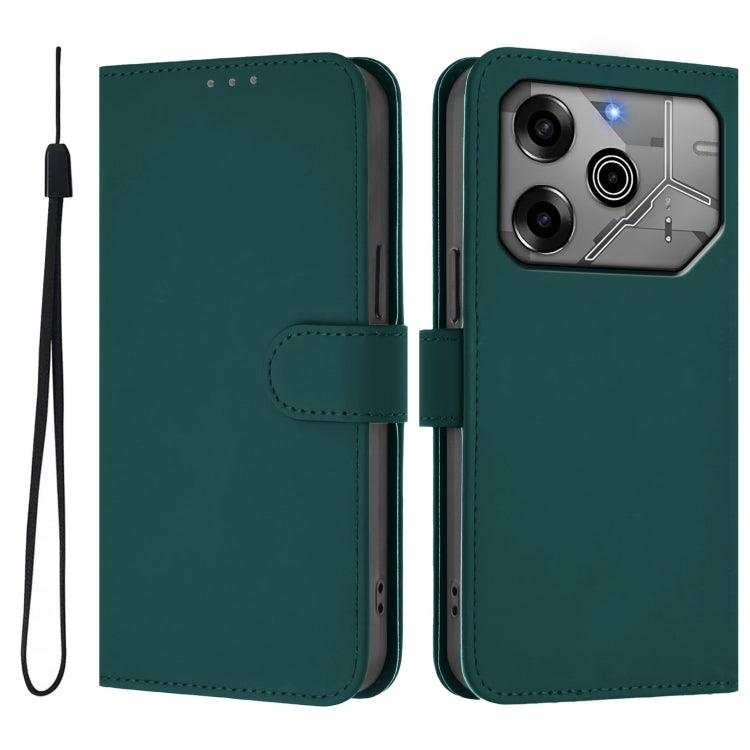 For Tecno Spark 6 Go / Go 2021 Skin Feel Solid Color Leather Phone Case with Lanyard