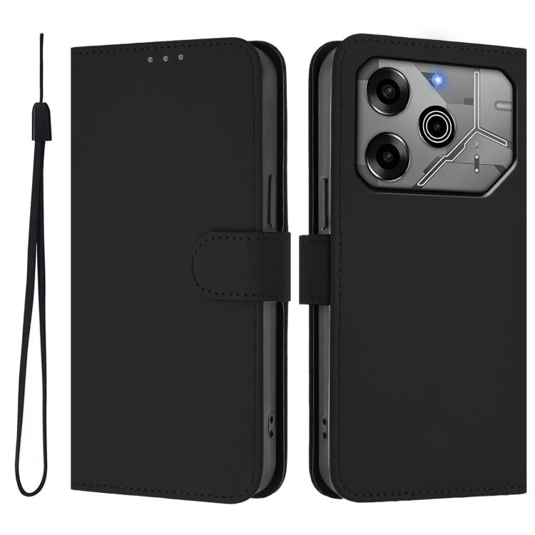 For Tecno Spark 6 Go / Go 2021 Skin Feel Solid Color Leather Phone Case with Lanyard