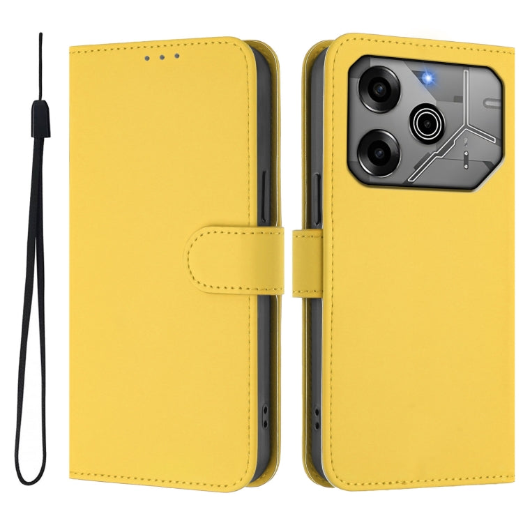 For Tecno Spark 6 Go / Go 2021 Skin Feel Solid Color Leather Phone Case with Lanyard