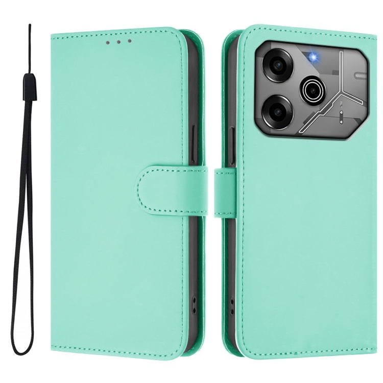 For Tecno Spark 6 Go / Go 2021 Skin Feel Solid Color Leather Phone Case with Lanyard