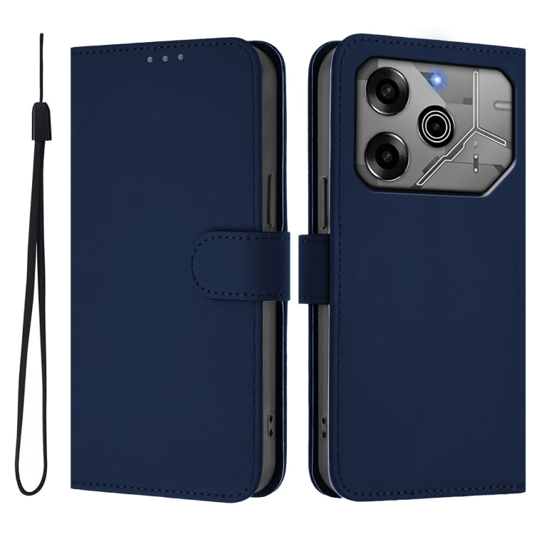 For Tecno Spark 6 Go / Go 2021 Skin Feel Solid Color Leather Phone Case with Lanyard