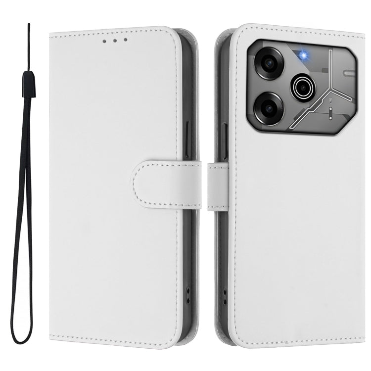 For Tecno Spark 6 Go / Go 2021 Skin Feel Solid Color Leather Phone Case with Lanyard