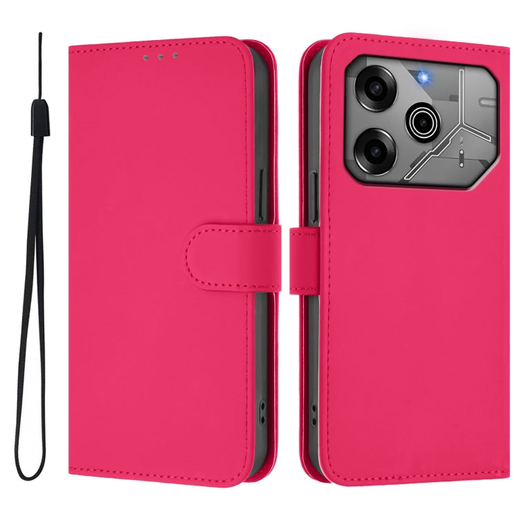 For Tecno Spark 6 Go / Go 2021 Skin Feel Solid Color Leather Phone Case with Lanyard