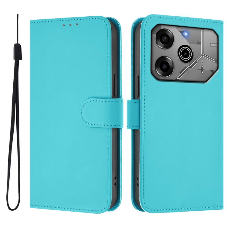 For Tecno Spark 6 Go / Go 2021 Skin Feel Solid Color Leather Phone Case with Lanyard