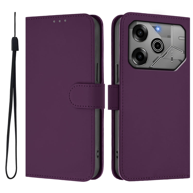 For Tecno Spark 6 Go / Go 2021 Skin Feel Solid Color Leather Phone Case with Lanyard