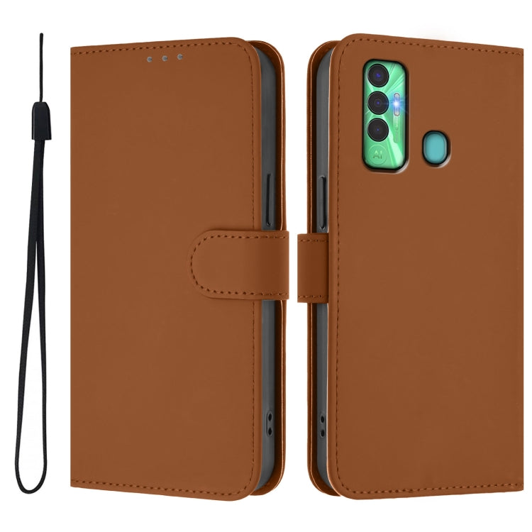 For Tecno Spark 7P Skin Feel Solid Color Leather Phone Case with Lanyard