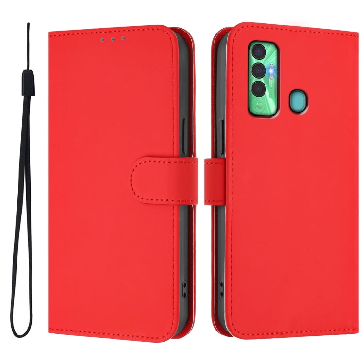 For Tecno Spark 7P Skin Feel Solid Color Leather Phone Case with Lanyard