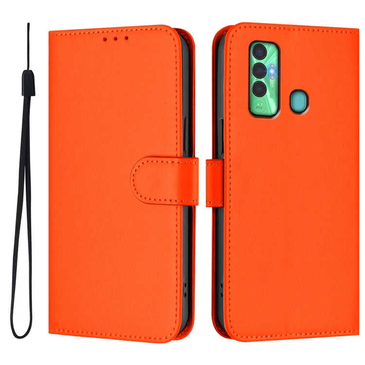 For Tecno Spark 7P Skin Feel Solid Color Leather Phone Case with Lanyard