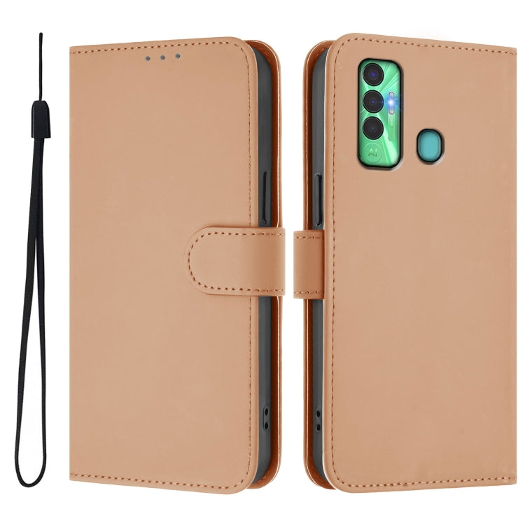 For Tecno Spark 7P Skin Feel Solid Color Leather Phone Case with Lanyard