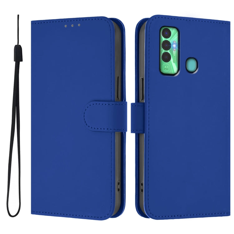 For Tecno Spark 7P Skin Feel Solid Color Leather Phone Case with Lanyard