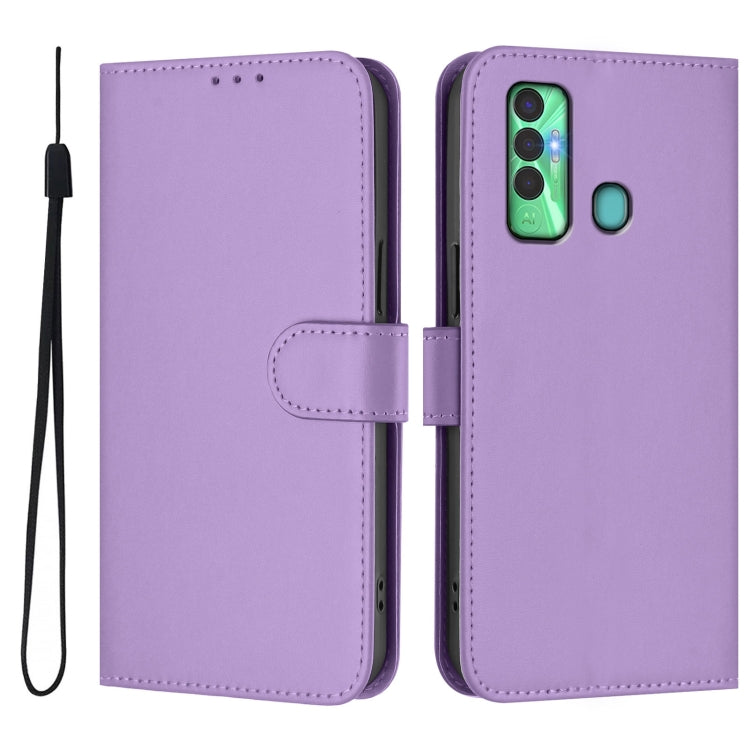 For Tecno Spark 7P Skin Feel Solid Color Leather Phone Case with Lanyard