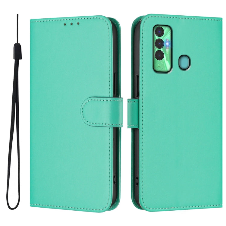 For Tecno Spark 7P Skin Feel Solid Color Leather Phone Case with Lanyard