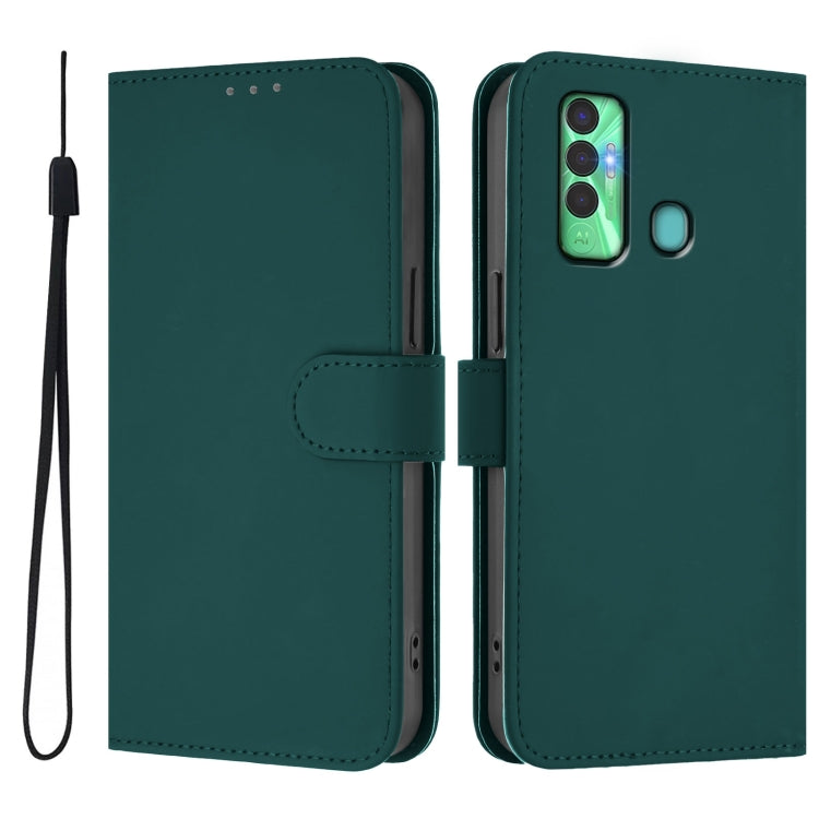 For Tecno Spark 7P Skin Feel Solid Color Leather Phone Case with Lanyard