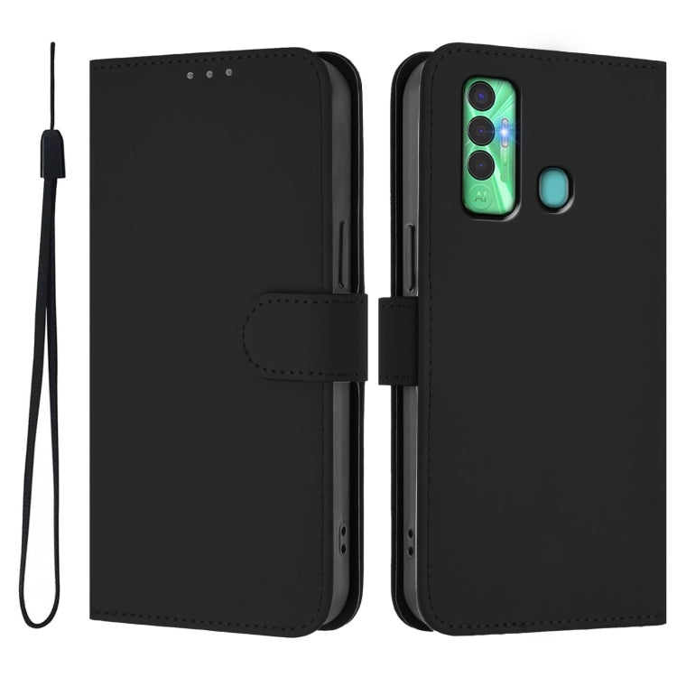 For Tecno Spark 7P Skin Feel Solid Color Leather Phone Case with Lanyard