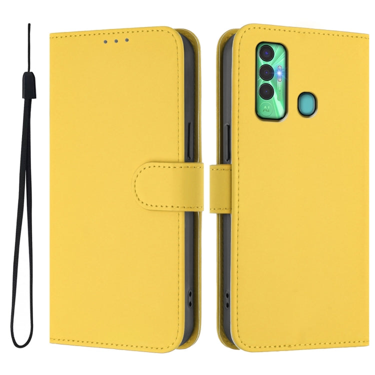 For Tecno Spark 7P Skin Feel Solid Color Leather Phone Case with Lanyard