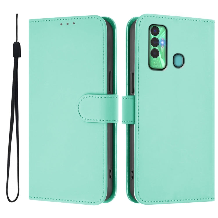For Tecno Spark 7P Skin Feel Solid Color Leather Phone Case with Lanyard