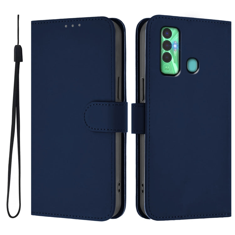 For Tecno Spark 7P Skin Feel Solid Color Leather Phone Case with Lanyard