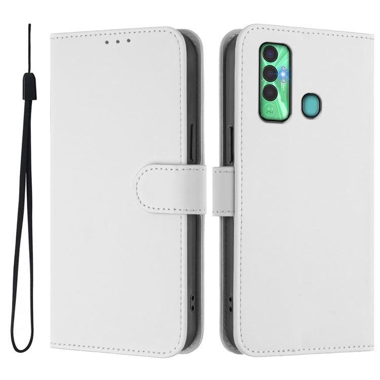 For Tecno Spark 7P Skin Feel Solid Color Leather Phone Case with Lanyard
