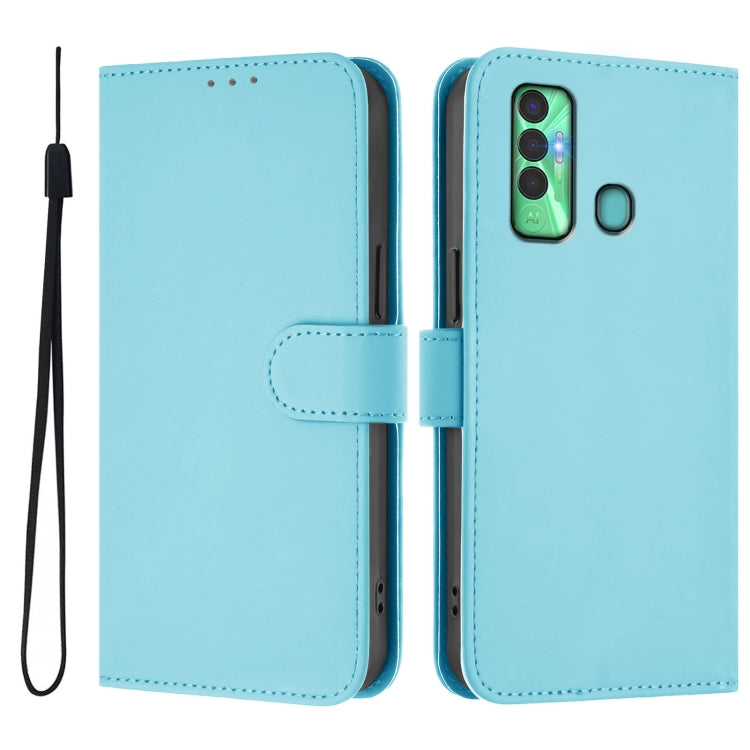 For Tecno Spark 7P Skin Feel Solid Color Leather Phone Case with Lanyard