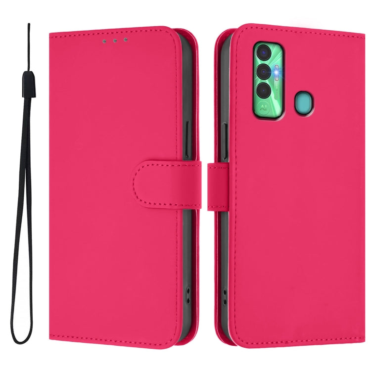 For Tecno Spark 7P Skin Feel Solid Color Leather Phone Case with Lanyard