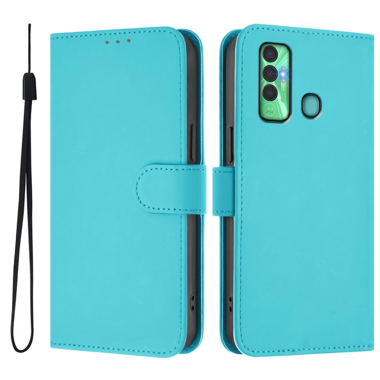 For Tecno Spark 7P Skin Feel Solid Color Leather Phone Case with Lanyard