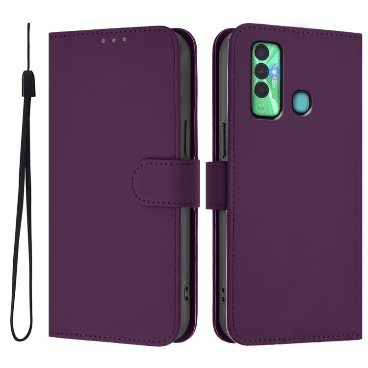 For Tecno Spark 7P Skin Feel Solid Color Leather Phone Case with Lanyard