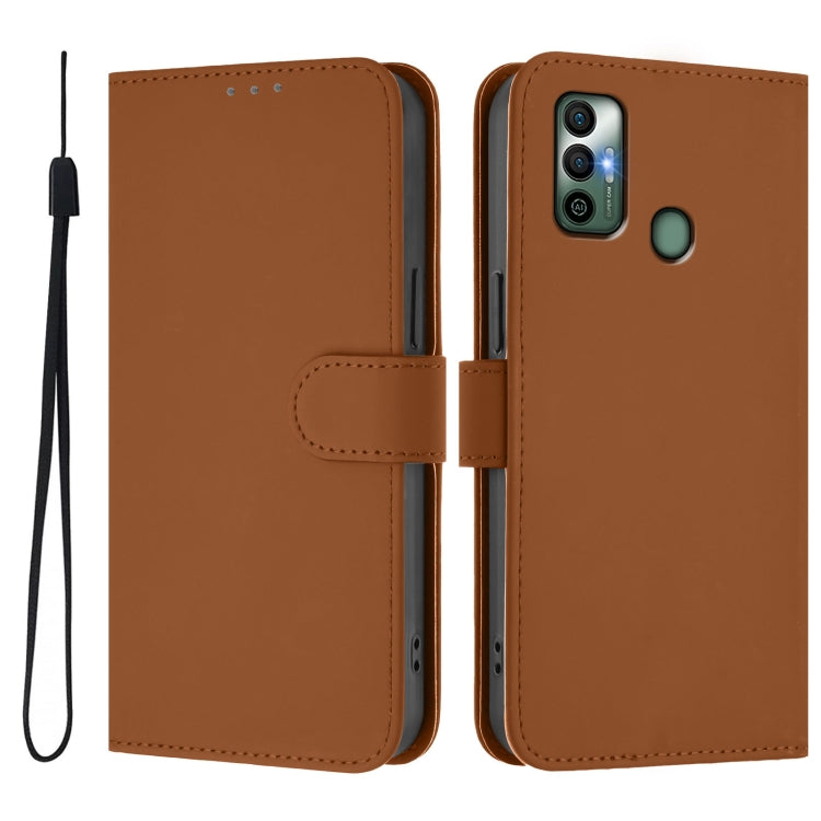 For Tecno Spark 7 / 7T Skin Feel Solid Color Leather Phone Case with Lanyard