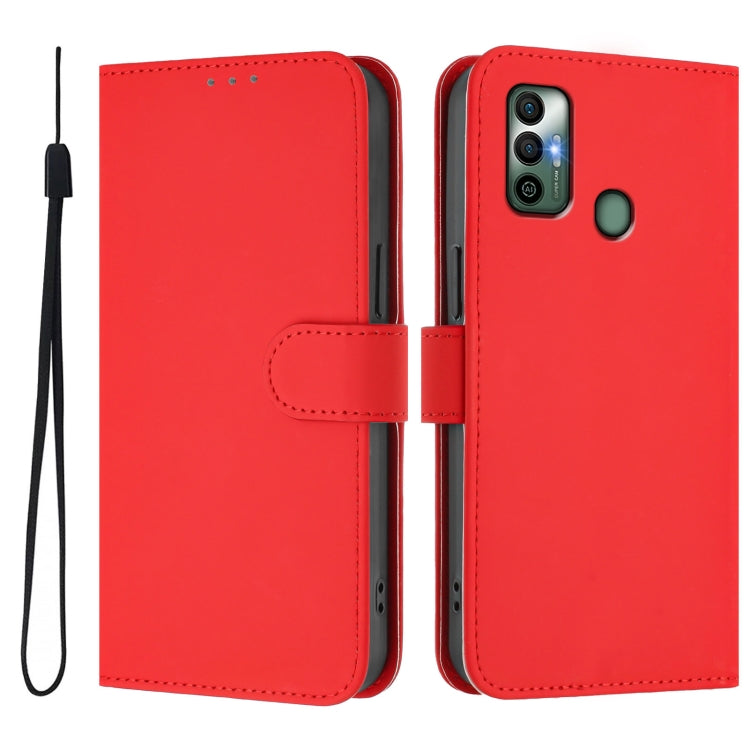 For Tecno Spark 7 / 7T Skin Feel Solid Color Leather Phone Case with Lanyard