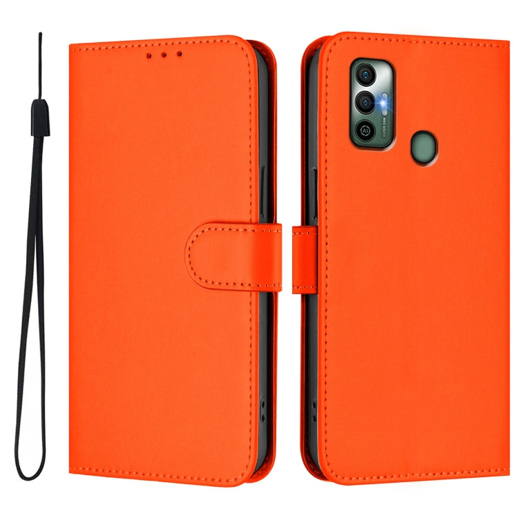 For Tecno Spark 7 / 7T Skin Feel Solid Color Leather Phone Case with Lanyard