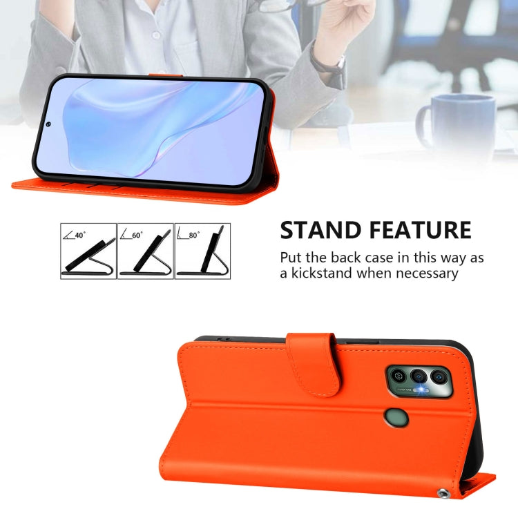 For Tecno Spark 7 / 7T Skin Feel Solid Color Leather Phone Case with Lanyard