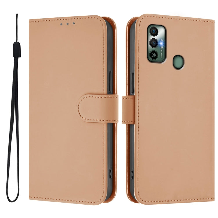 For Tecno Spark 7 / 7T Skin Feel Solid Color Leather Phone Case with Lanyard