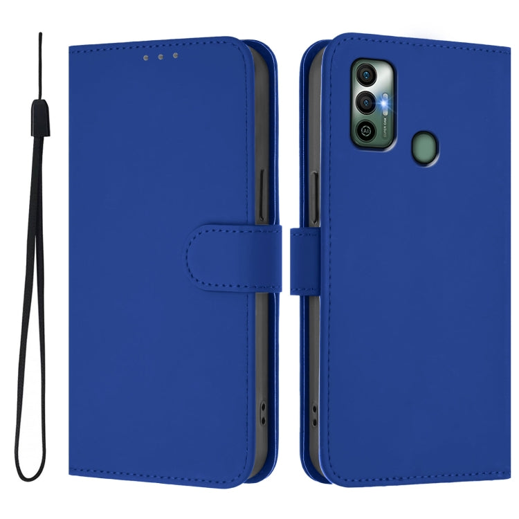 For Tecno Spark 7 / 7T Skin Feel Solid Color Leather Phone Case with Lanyard