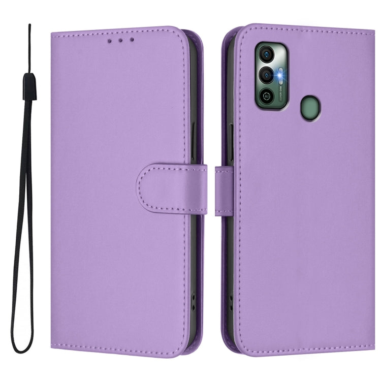For Tecno Spark 7 / 7T Skin Feel Solid Color Leather Phone Case with Lanyard