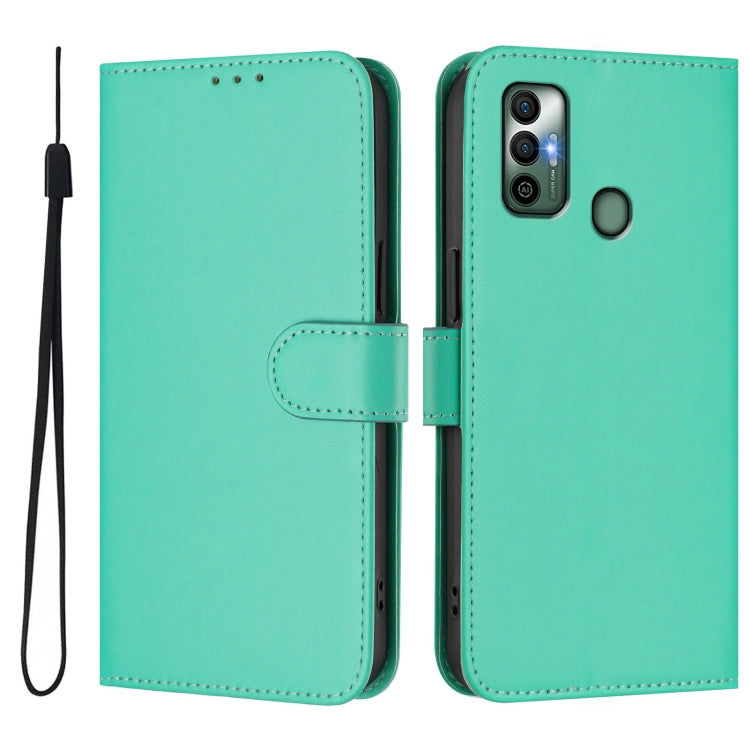 For Tecno Spark 7 / 7T Skin Feel Solid Color Leather Phone Case with Lanyard