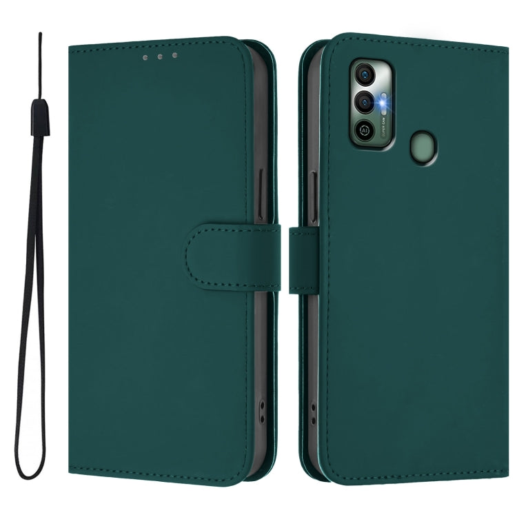 For Tecno Spark 7 / 7T Skin Feel Solid Color Leather Phone Case with Lanyard