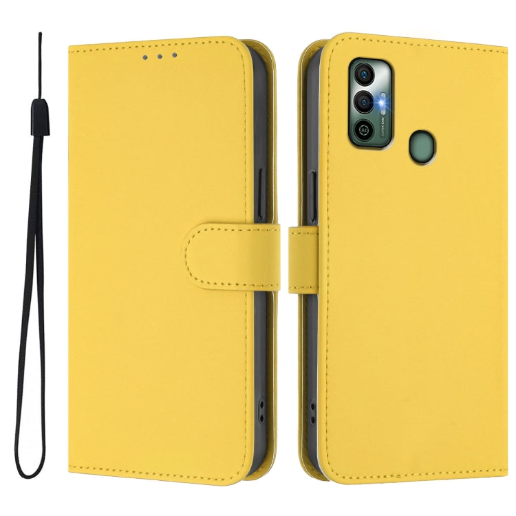 For Tecno Spark 7 / 7T Skin Feel Solid Color Leather Phone Case with Lanyard