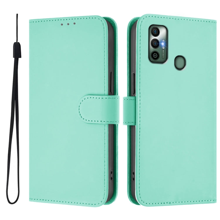 For Tecno Spark 7 / 7T Skin Feel Solid Color Leather Phone Case with Lanyard