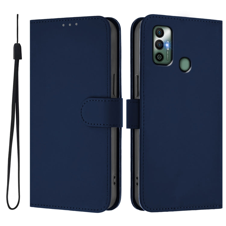 For Tecno Spark 7 / 7T Skin Feel Solid Color Leather Phone Case with Lanyard