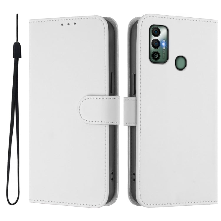 For Tecno Spark 7 / 7T Skin Feel Solid Color Leather Phone Case with Lanyard